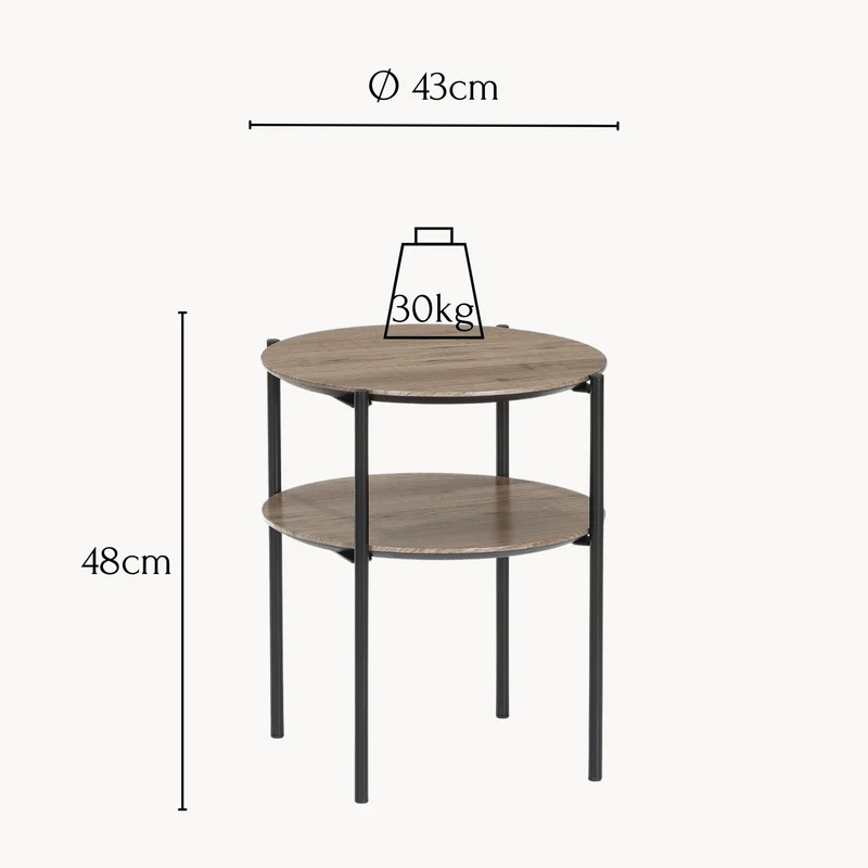 Beistelltisch Alexandros Rundo 43x43x48cm, taupenbraunes Piniendekor