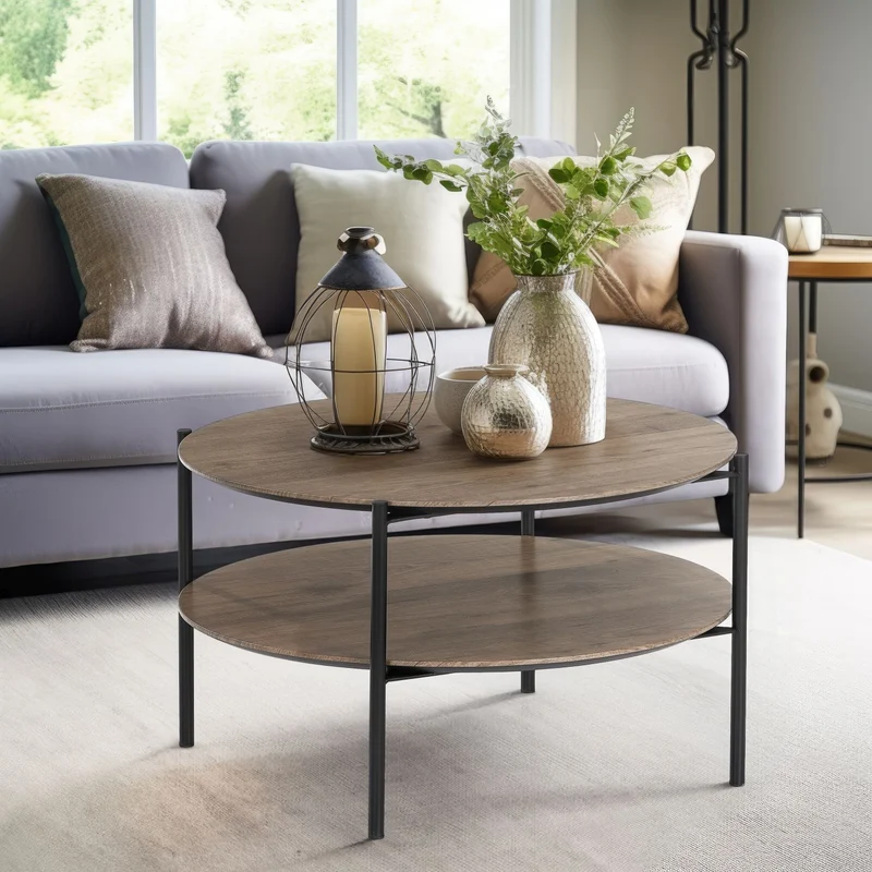 Couchtisch Alexandros Rundo, 63x63x38cm taupenbraunes Piniendekor