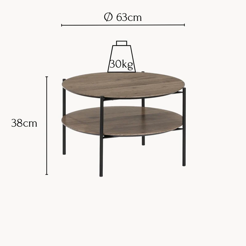 Couchtisch Alexandros Rundo, 63x63x38cm taupenbraunes Piniendekor