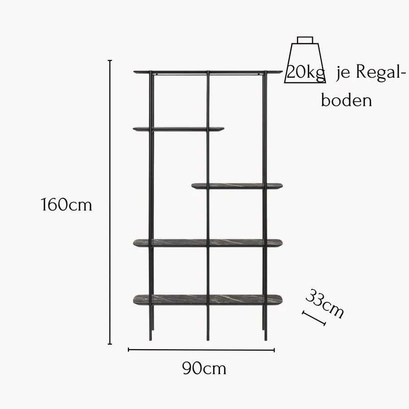 Regal Poseidon, 90x33x160cm dunkles Mamordekor
