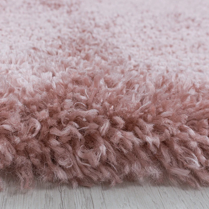 Hochflor Teppich Rund - Fuzzy Rosa