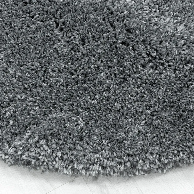 Hochflor Teppich Rund - Fuzzy Grau