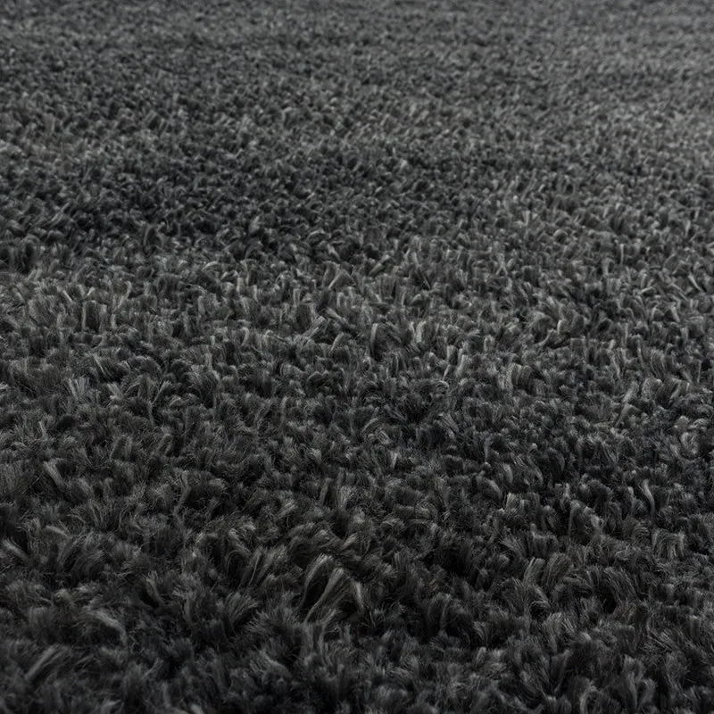 Hochflor Teppich Rund - Fuzzy Dunkelgrau