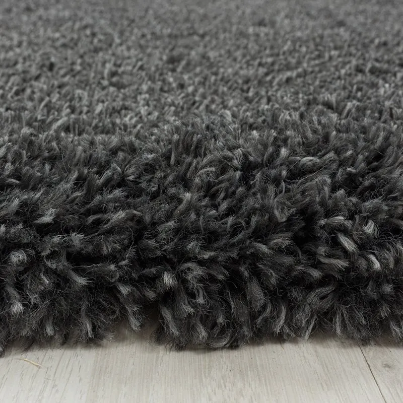 Hochflor Teppich Rund - Fuzzy Dunkelgrau