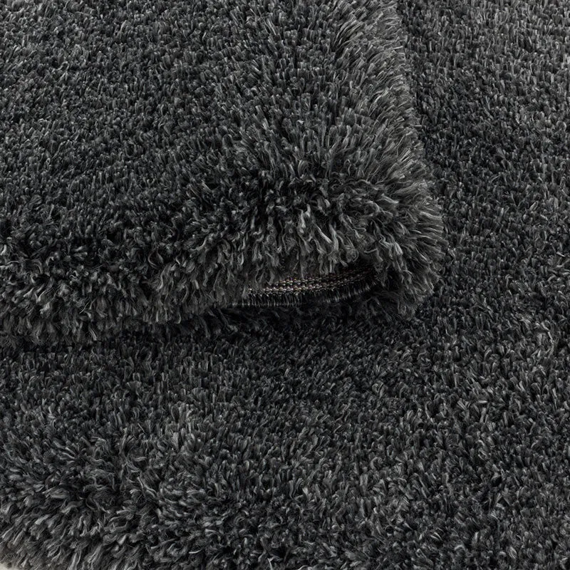 Hochflor Teppich Rund - Fuzzy Dunkelgrau