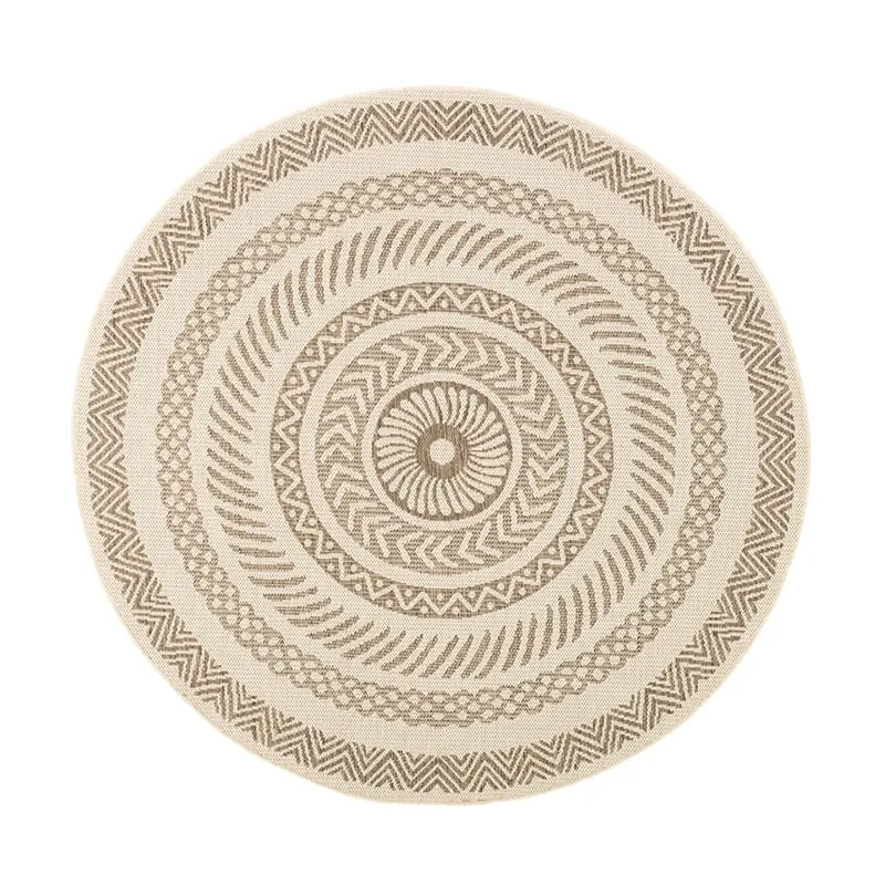 In- & Outdoor Jute Teppich Rund - Nomad Aztec Creme