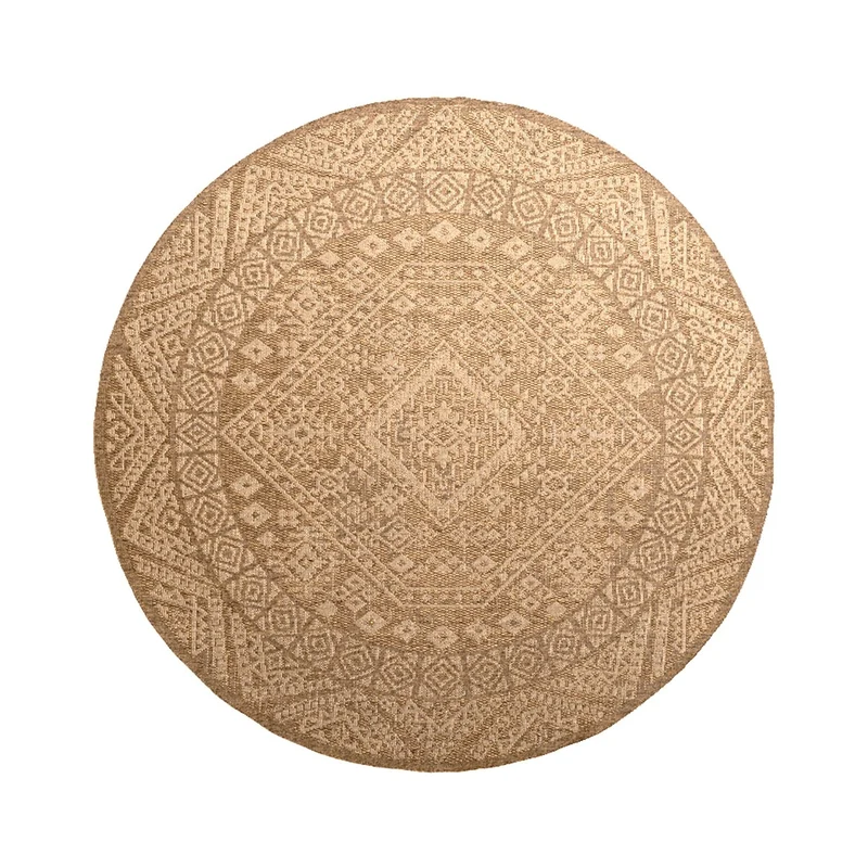 Jute Gartenteppich Rund - Mavi Medaillon Creme Braun