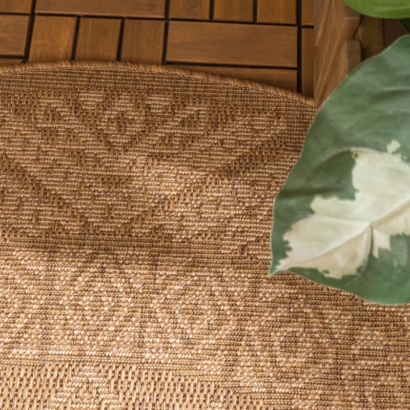 Jute Gartenteppich Rund - Mavi Medaillon Creme Braun