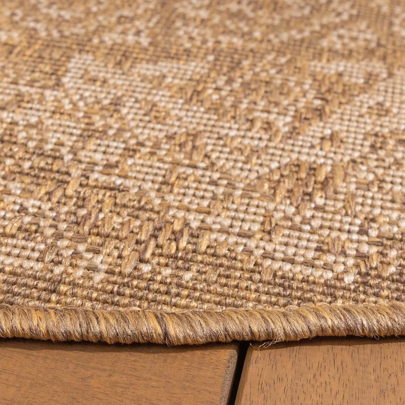 Jute Gartenteppich Rund - Mavi Medaillon Creme Braun