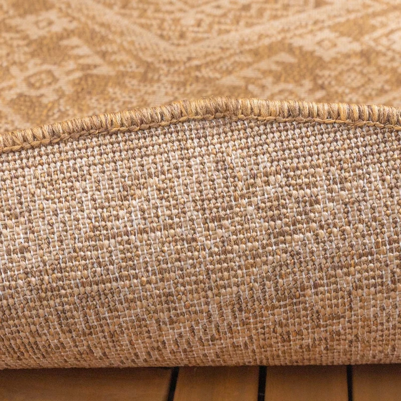 Jute Gartenteppich Rund - Mavi Medaillon Creme Braun