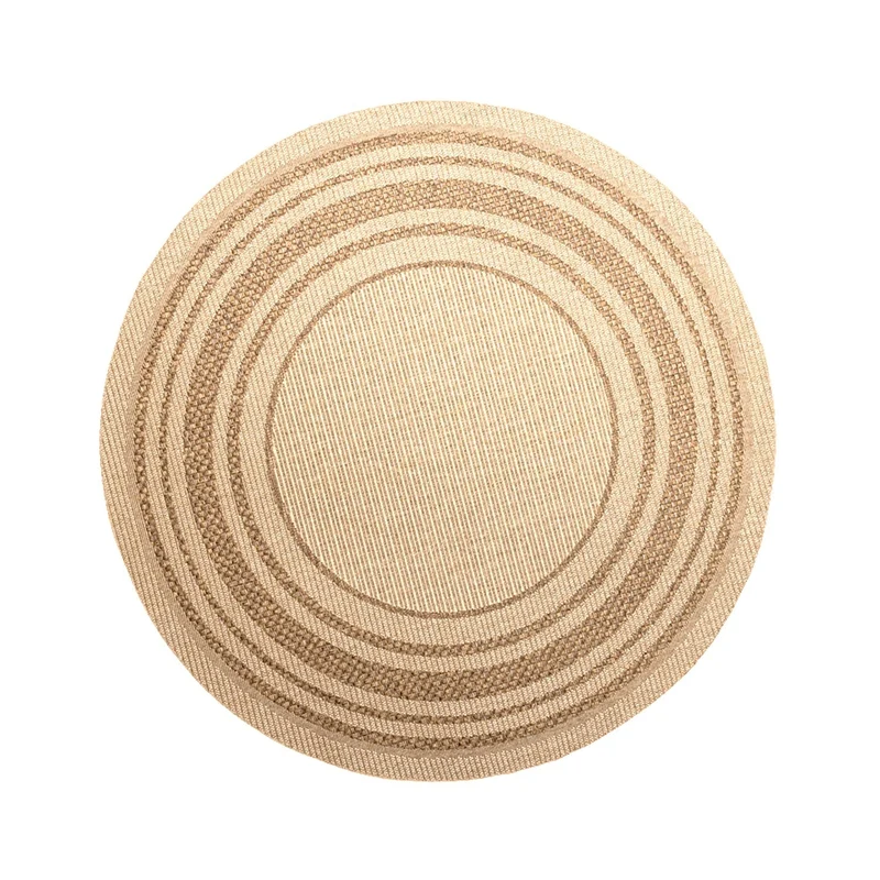 Jute Gartenteppich Rund - Mavi Border Creme Braun