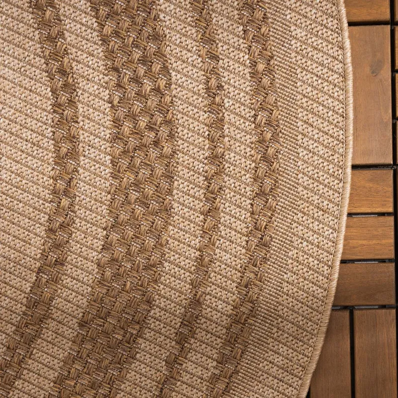 Jute Gartenteppich Rund - Mavi Border Creme Braun