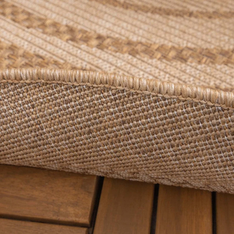 Jute Gartenteppich Rund - Mavi Border Creme Braun