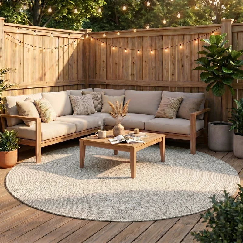 In- & Outdoor Jute Teppich Rund - Bali Weiß