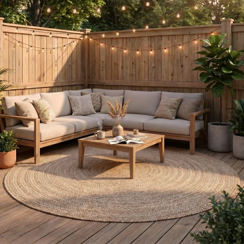 In- & Outdoor Jute Teppich Rund - Bali Beige