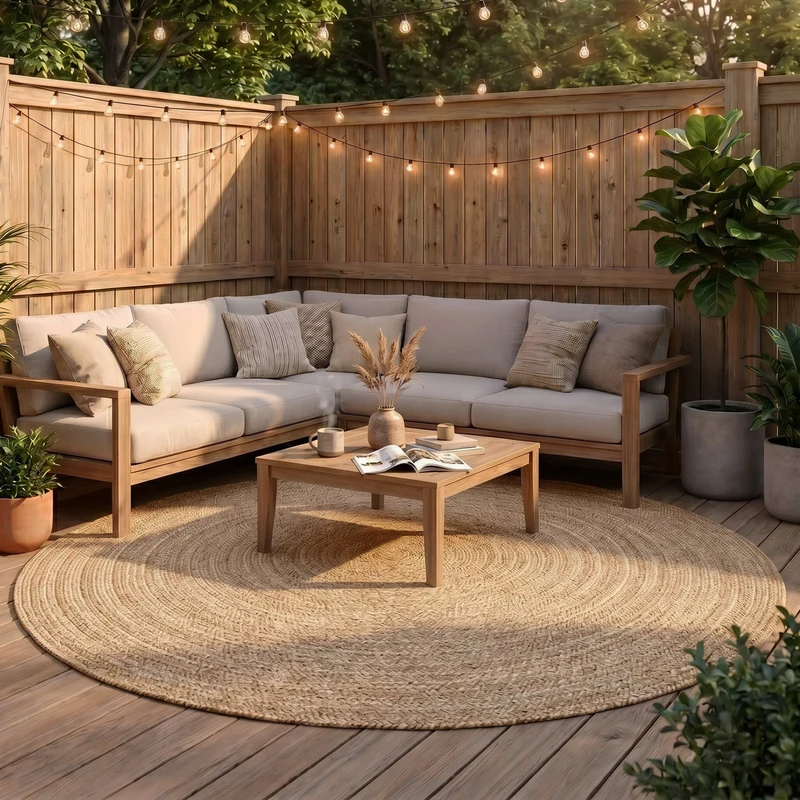 In- & Outdoor Jute Teppich Rund - Bali Braun