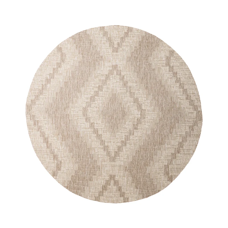 In- & Outdoor Jute Teppich Rund - Atlas Diamond Braun Creme
