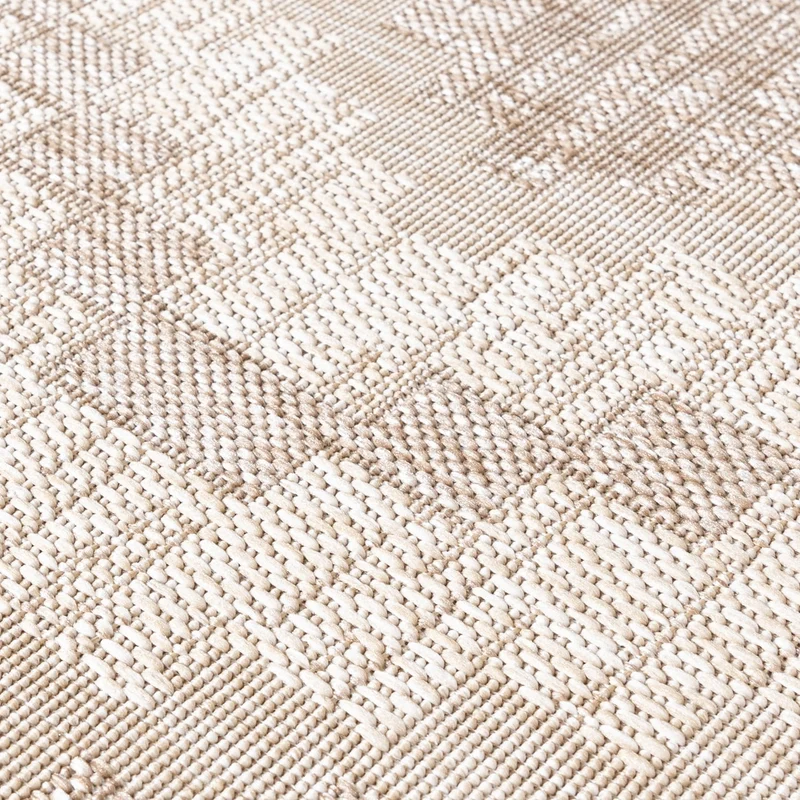 In- & Outdoor Jute Teppich Rund - Atlas Diamond Braun Creme