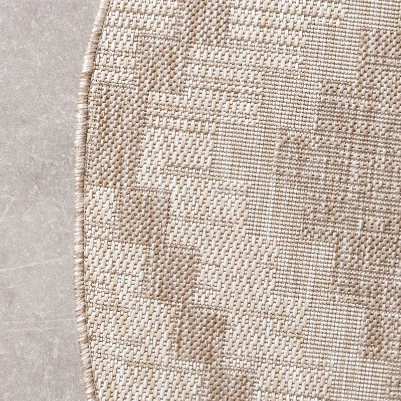 In- & Outdoor Jute Teppich Rund - Atlas Diamond Braun Creme