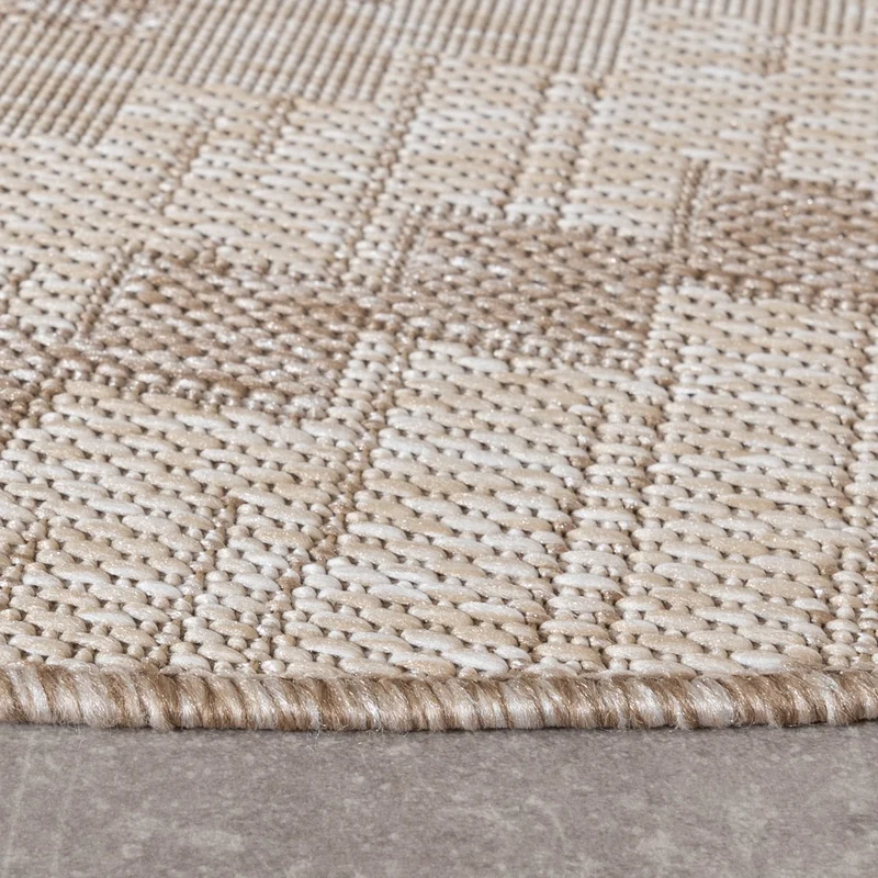In- & Outdoor Jute Teppich Rund - Atlas Diamond Braun Creme