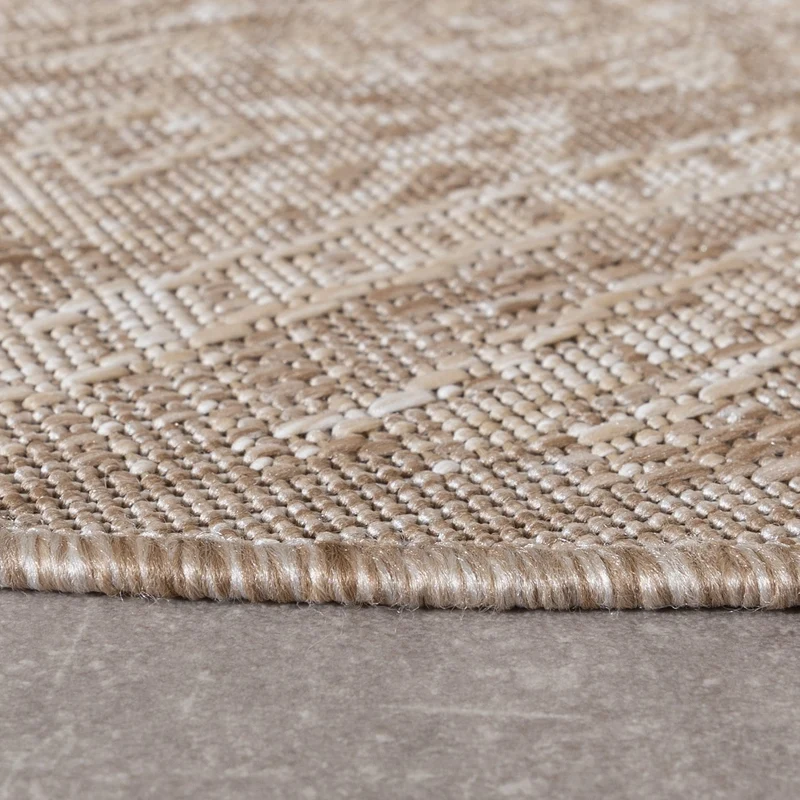 In- & Outdoor Jute Teppich Rund - Atlas Aztec Braun Creme