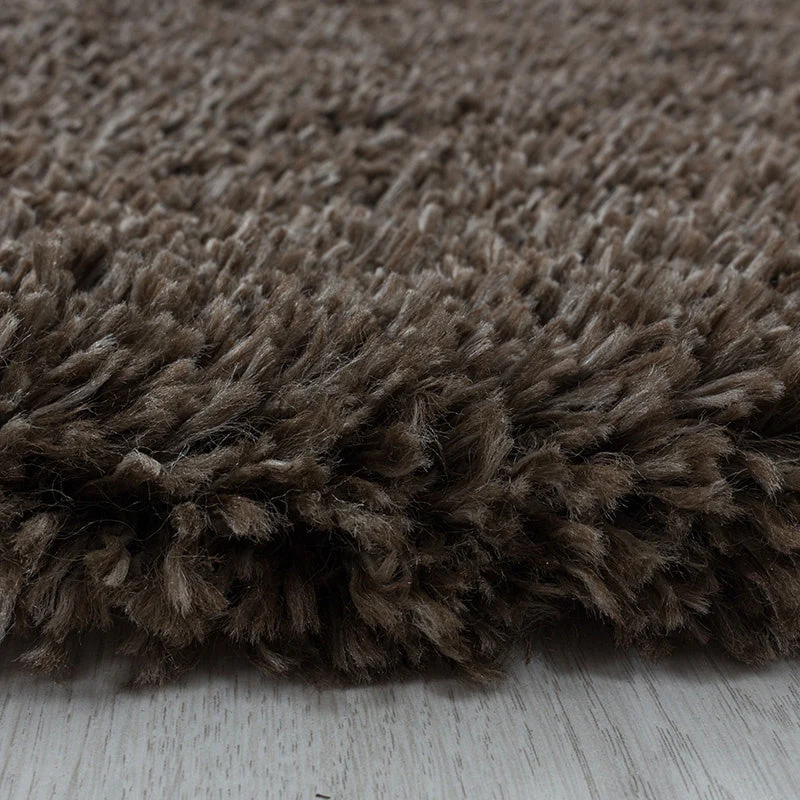 Hochflor Teppich Rund - Fuzzy Braun