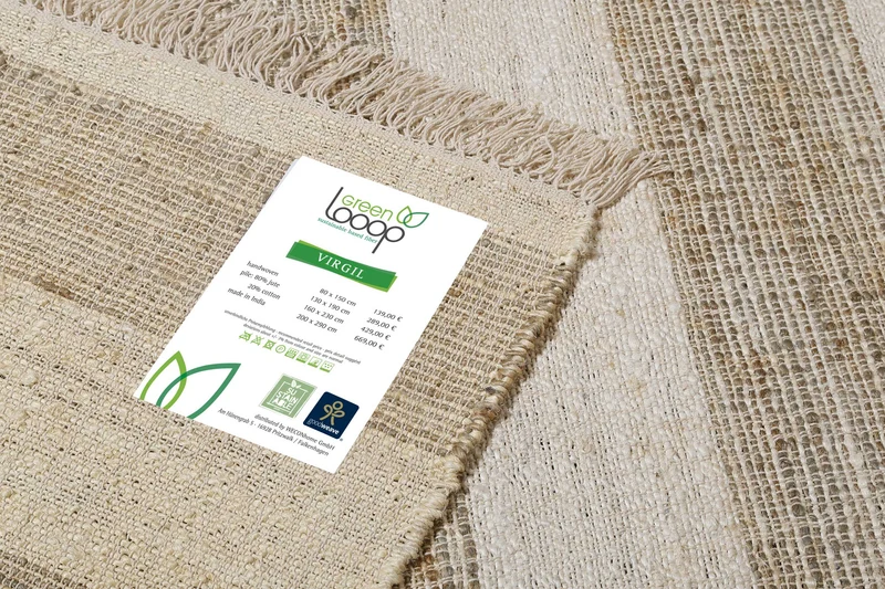Handwebteppich Beige Sand aus Naturfaser "Virgil" Green Looop