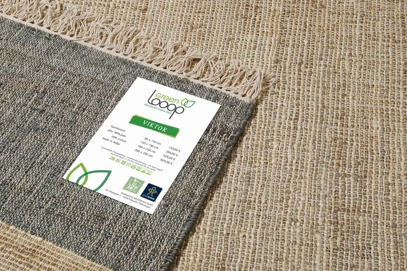 Handwebteppich Beige Grau aus Naturfaser "Viktor" Green Looop