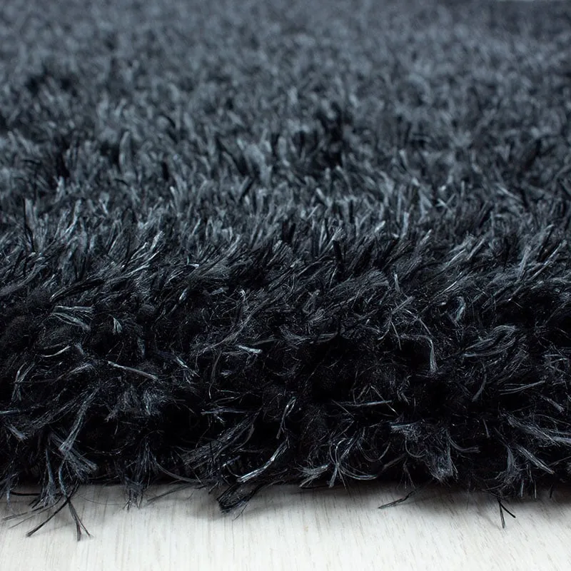 Hochflor Teppich Rund - Blushy Schwarz Meliert