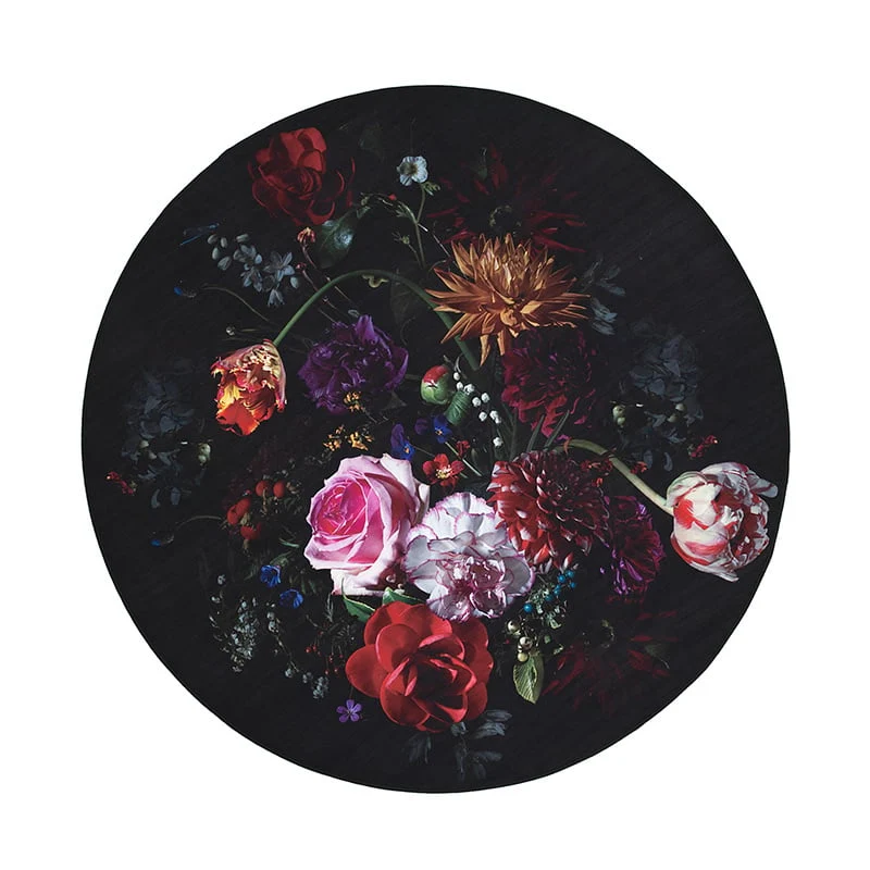 Teppich Floral Rund - Florine Schwarz Rosa