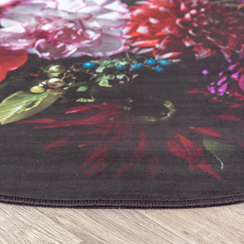 Teppich Floral Rund - Florine Schwarz Rosa