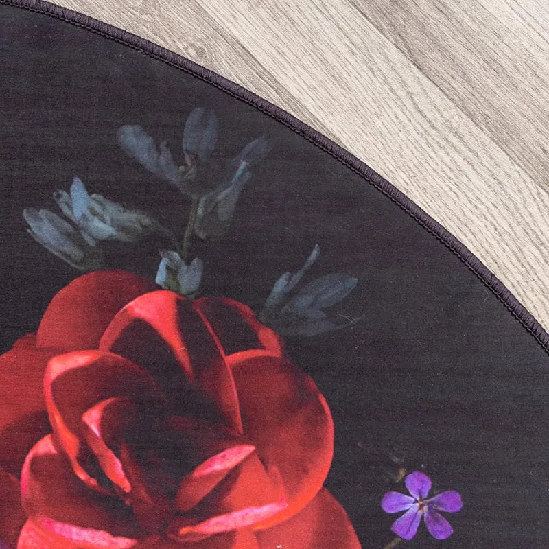 Teppich Floral Rund - Florine Schwarz Rosa