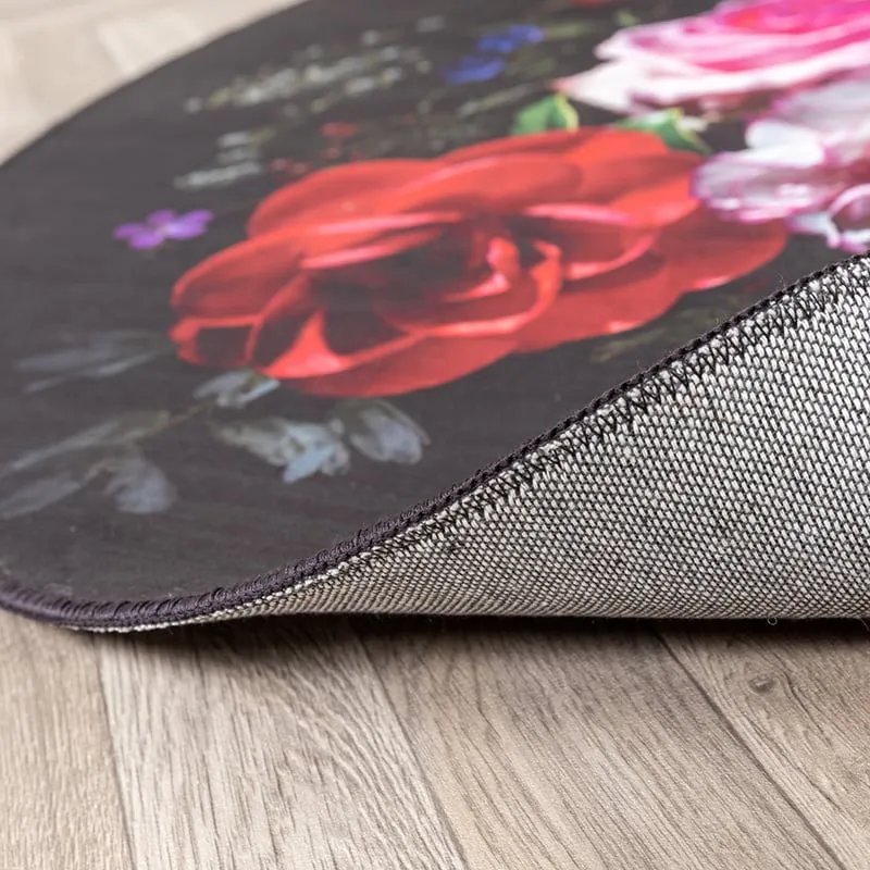 Teppich Floral Rund - Florine Schwarz Rosa