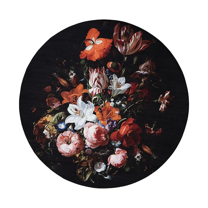 Teppich Floral Rund - Florine Schwarz Orange