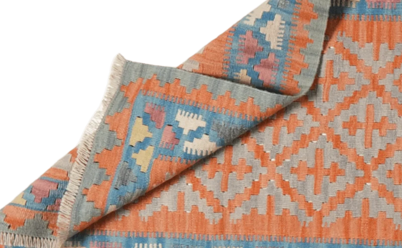 Kelim Gashgai · Handgewebt – Orange, 418x86 cm