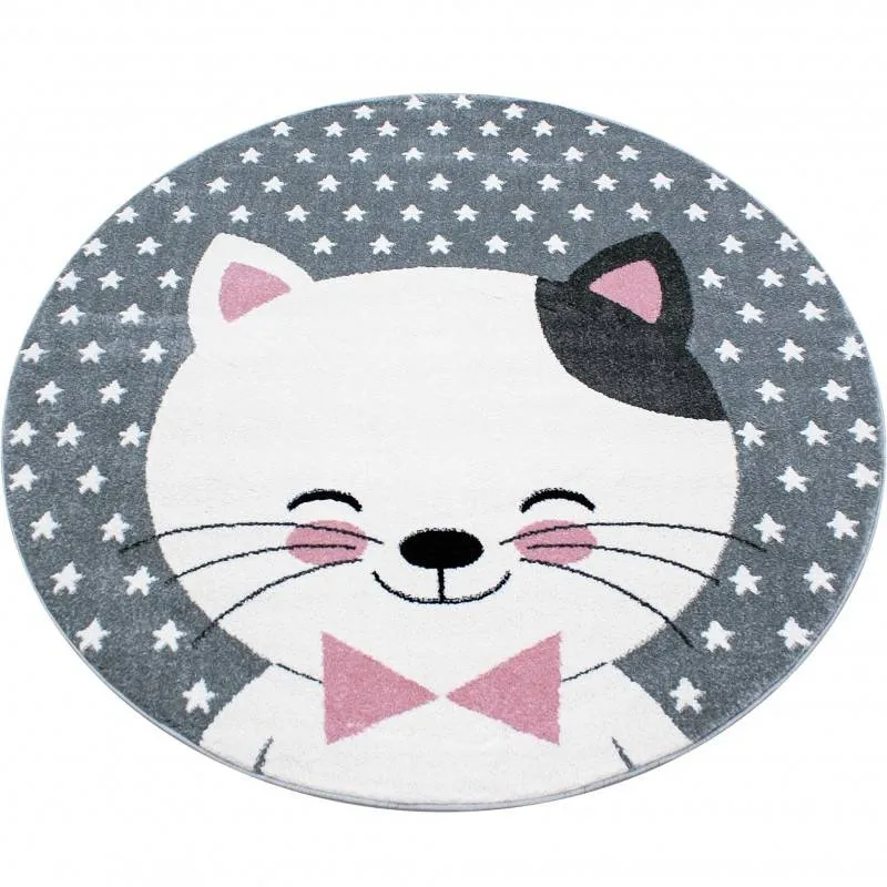 Kindertepppich Rund - Anna Katze Rosa