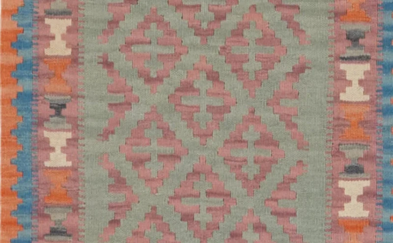 Kelim Gashgai · Handgewebt – Grün, 415x85 cm