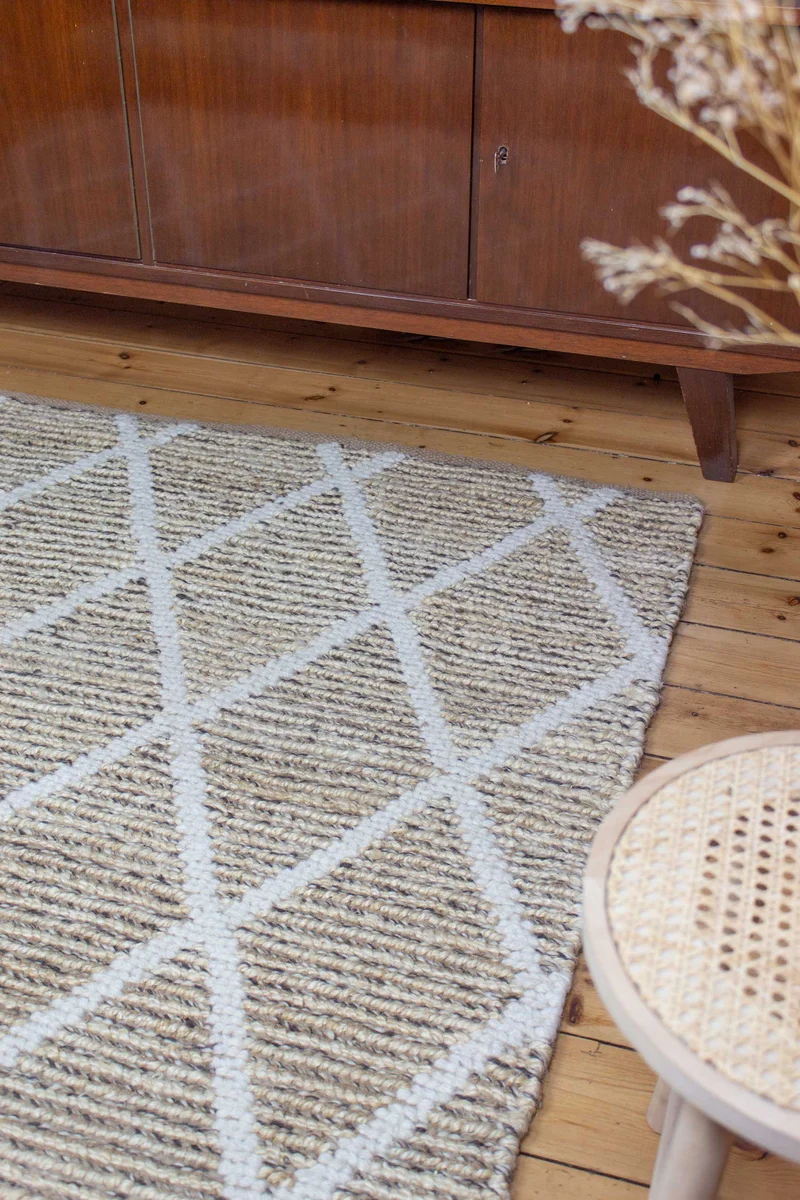 Teppich Naturfarben aus Jute & Wolle "Novella" Green Looop