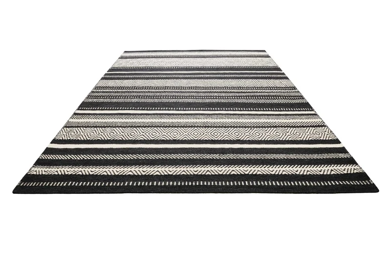 Kelim Teppich Schwarz Beige aus Wolle "Dijon" Green Looop