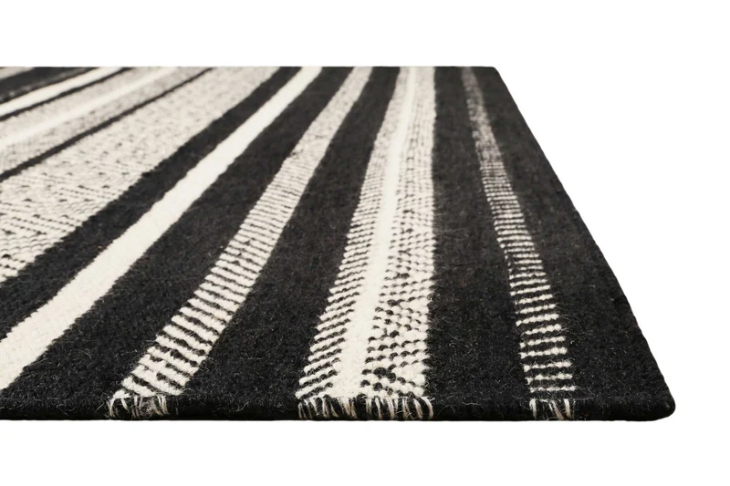 Kelim Teppich Schwarz Beige aus Wolle "Dijon" Green Looop