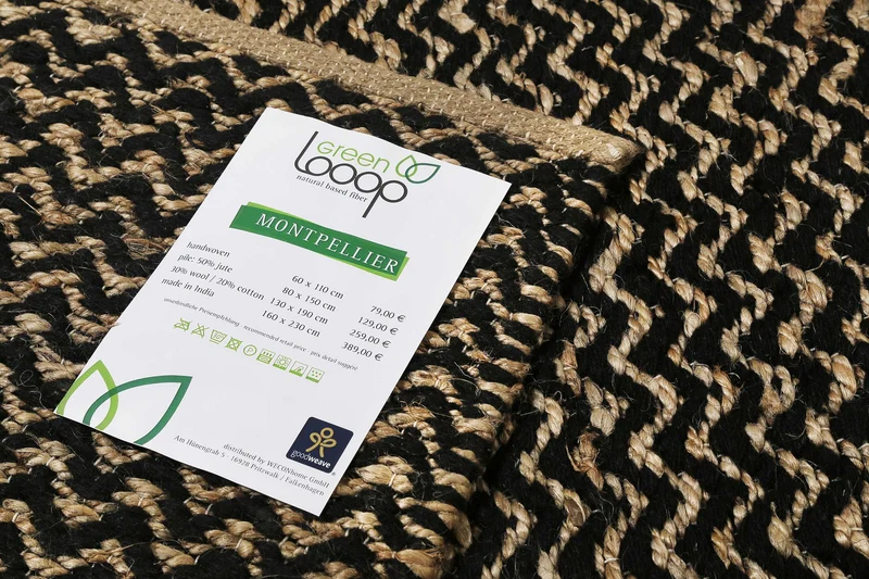 Kelim Teppich Schwarz Beige aus Naturfasern "Montpellier" Green Looop