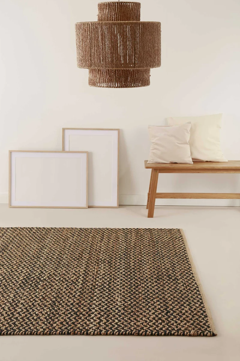 Kelim Teppich Schwarz Beige aus Naturfasern "Montpellier" Green Looop