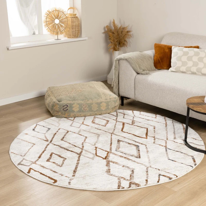 Hochflor Teppich Rund - Blend Diamond Creme Bunt