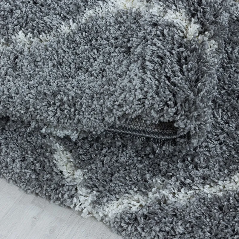 Berberteppich Rund - Agadir Lines Grau Creme