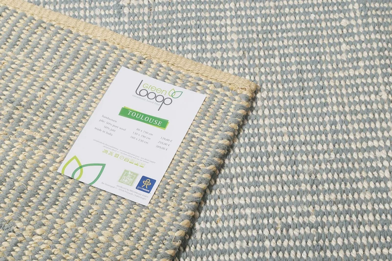 Kelim Teppich Mintgrün Beige aus Jute & Wolle "Toulouse" Green Looop
