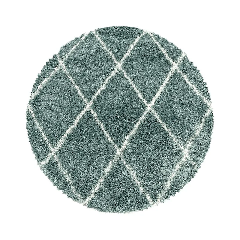 Berberteppich Rund - Agadir Lines Blau Creme