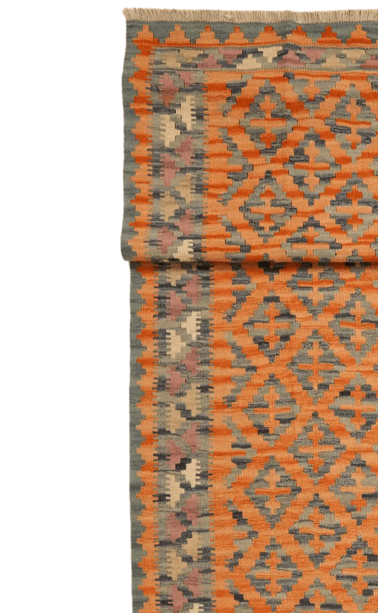 Kelim Gashgai · Handgewebt – Orange, 403x86 cm