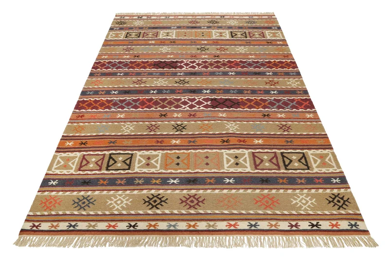 Esprit Kelim Teppich Taupe Braun Rot aus Wolle "Agra"