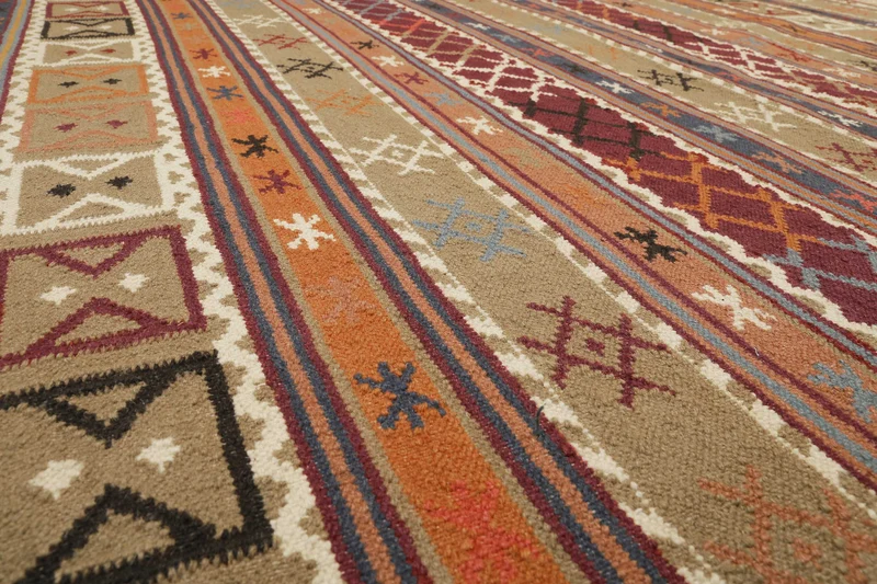 Esprit Kelim Teppich Taupe Braun Rot aus Wolle "Agra"