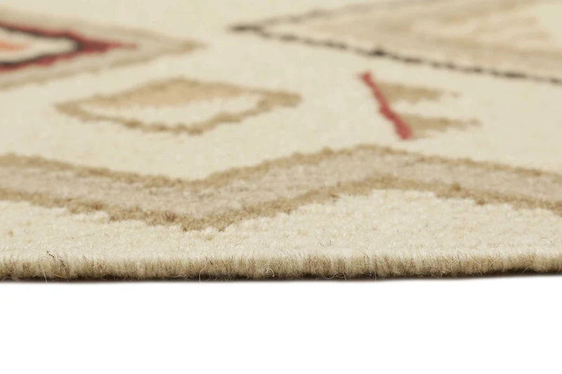 Kelim Teppich Creme Beige Rot aus Wolle "Brionne" Green Looop